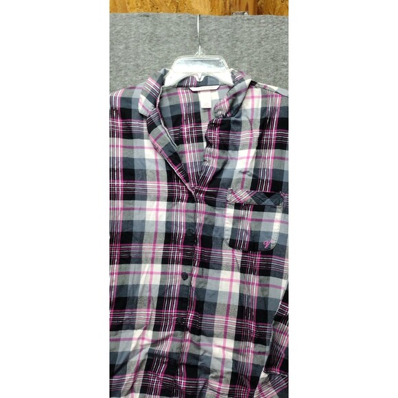 Victorias Secret 2pc Pajama PJ Set Large Plaid Pink Black Metallic Long Sleeve - Picture 3 of 13